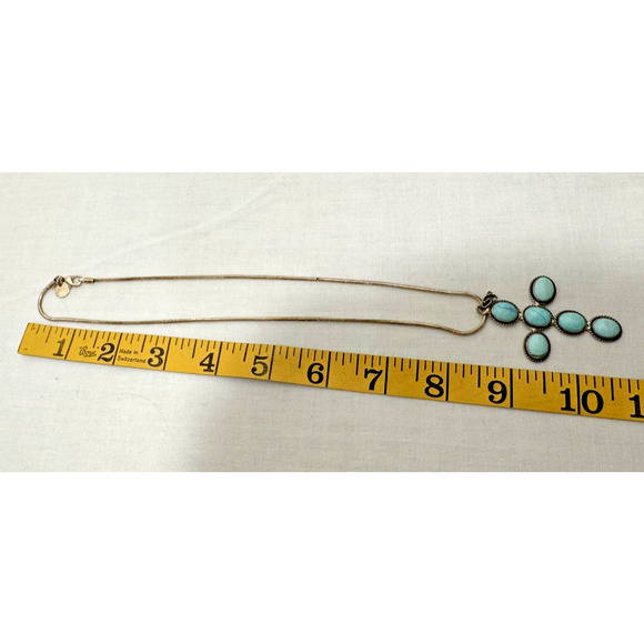 Turquoise Cross Necklace Pendant Large Sterling Silver Southwestern 14 gr - Picture 6 of 9